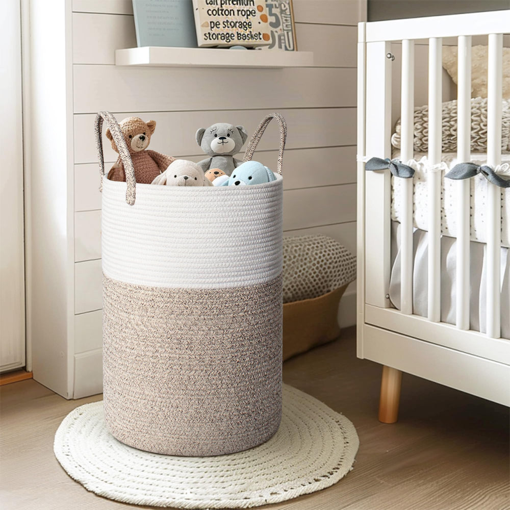 Willitat large woven laundry basket in nursery for baby items