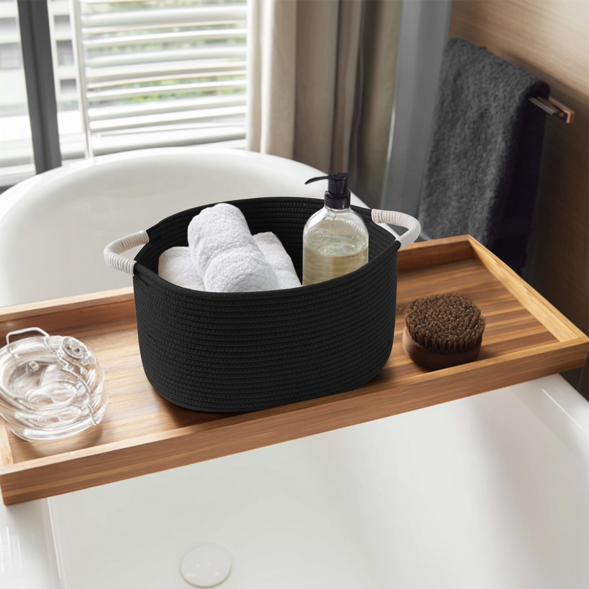 Willitat neutral black cotton rope basket as stylish pet toy storage