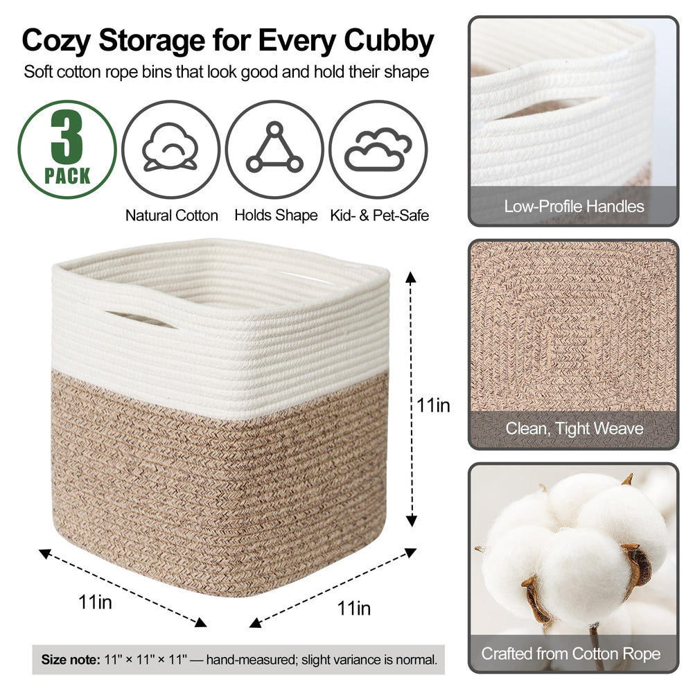 Willitat durable woven bin with hidden reinforced handles for easy shelf access.