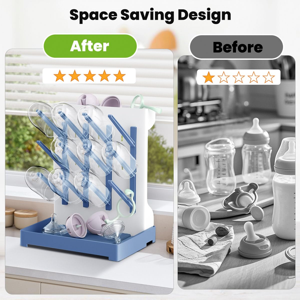 WillMall 12-bottle capacity drying rack dries bottles and pump parts efficiently