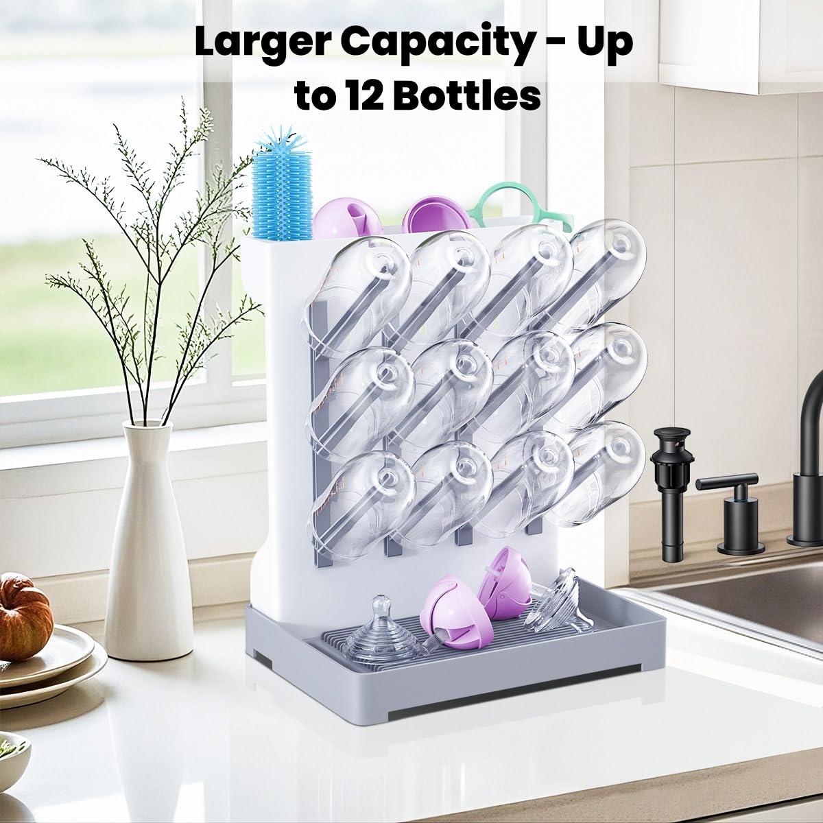 WillMall bottle drying rack vertical-space-saving design keeps counter tidy and accessible.
