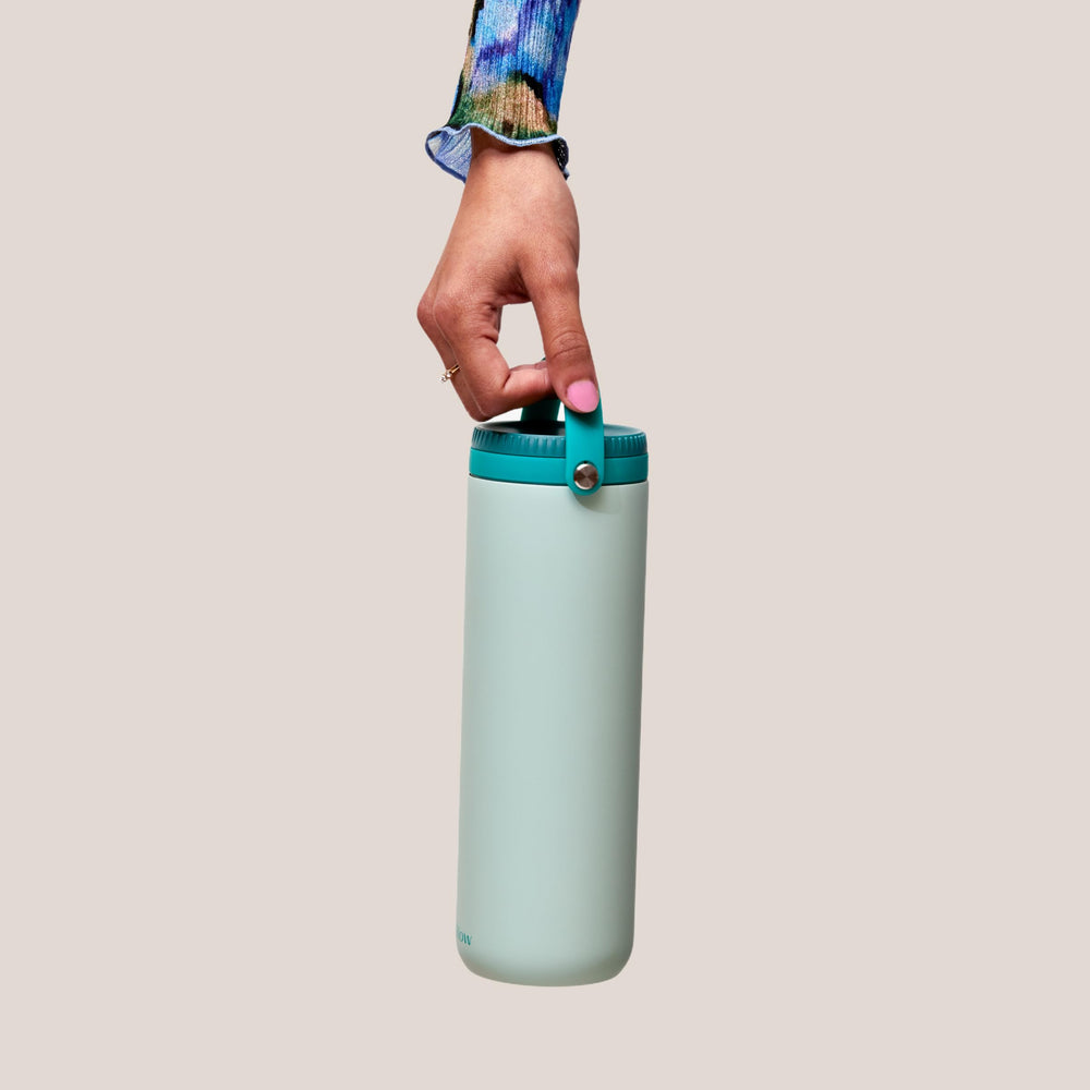 Teal Willow cooler front view highlighting sleek, bottle-like shape