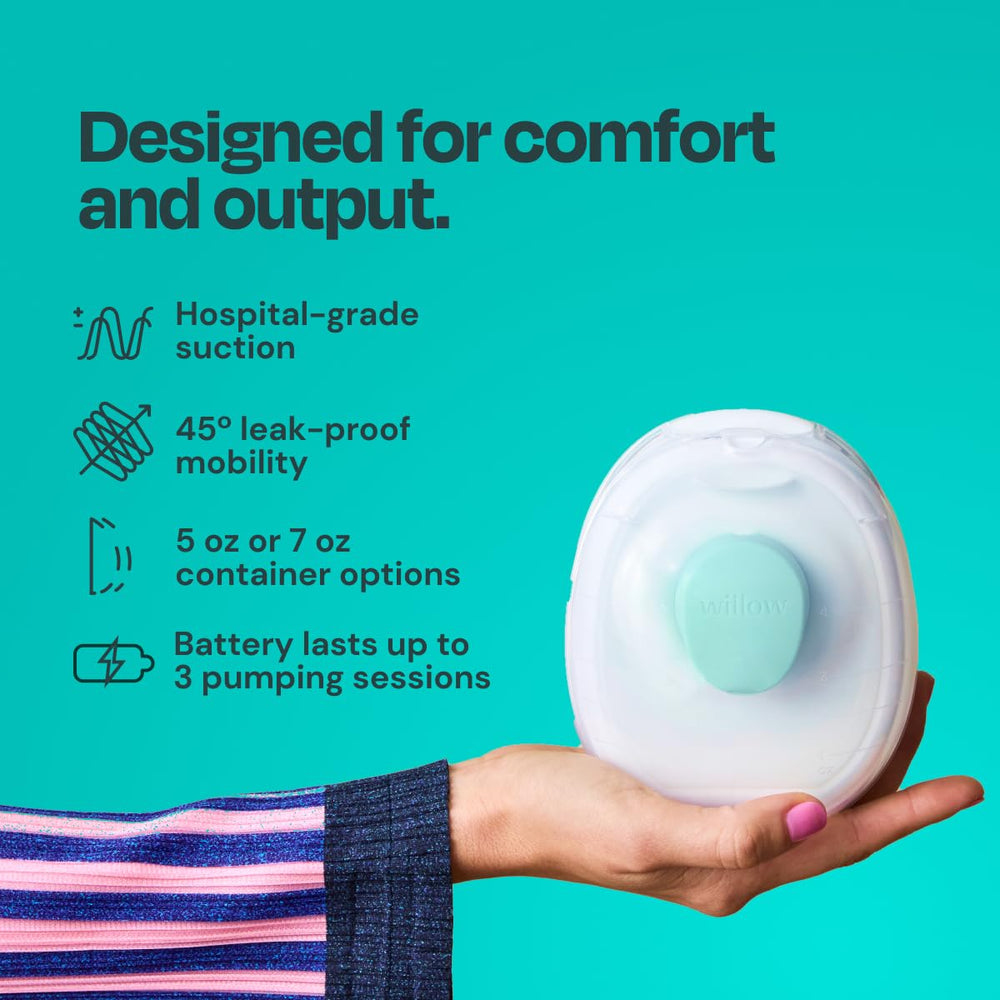 Willow Go rechargeable battery powering three pumping sessions on the go.