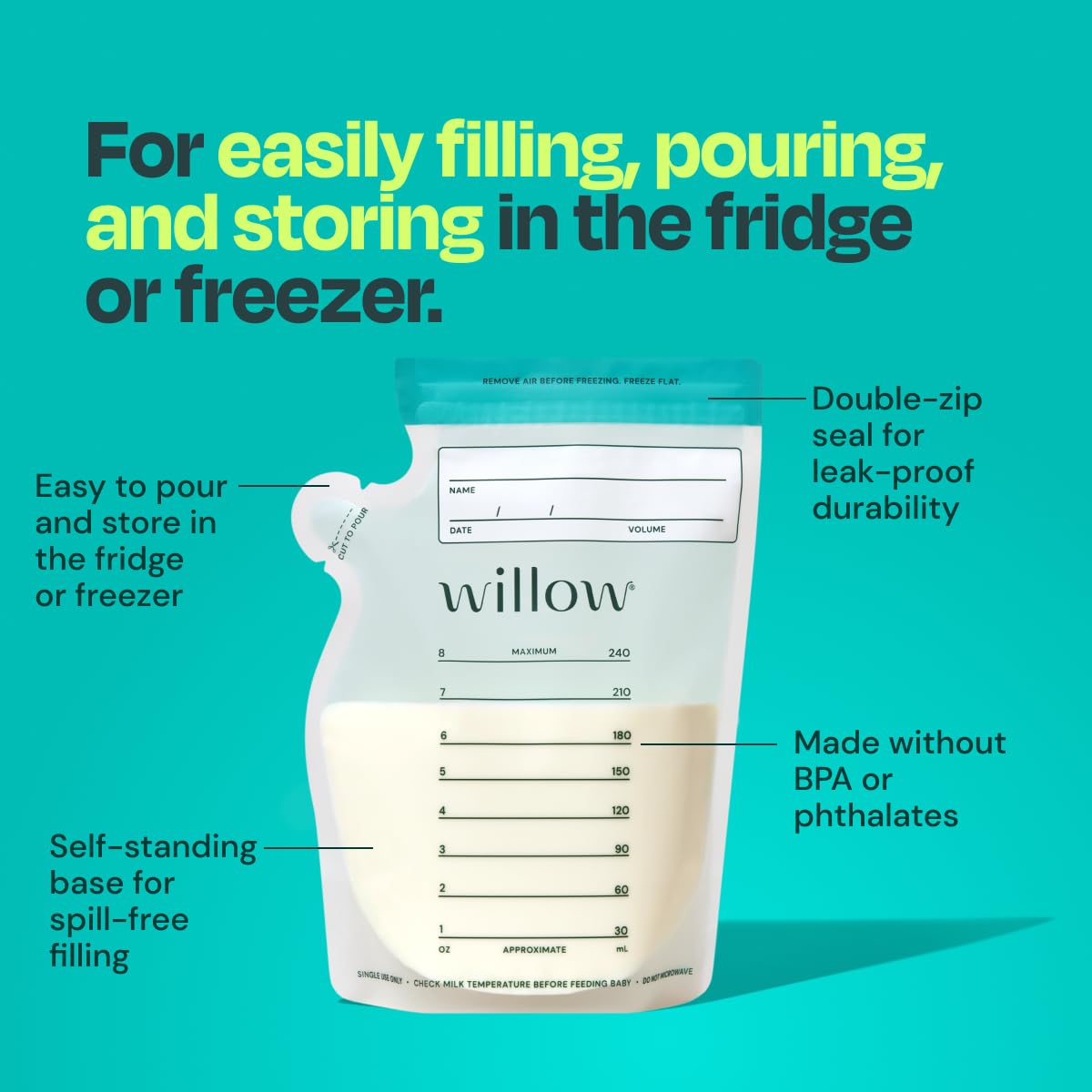 Willow bag with a self-standing base for easy milk transfers.