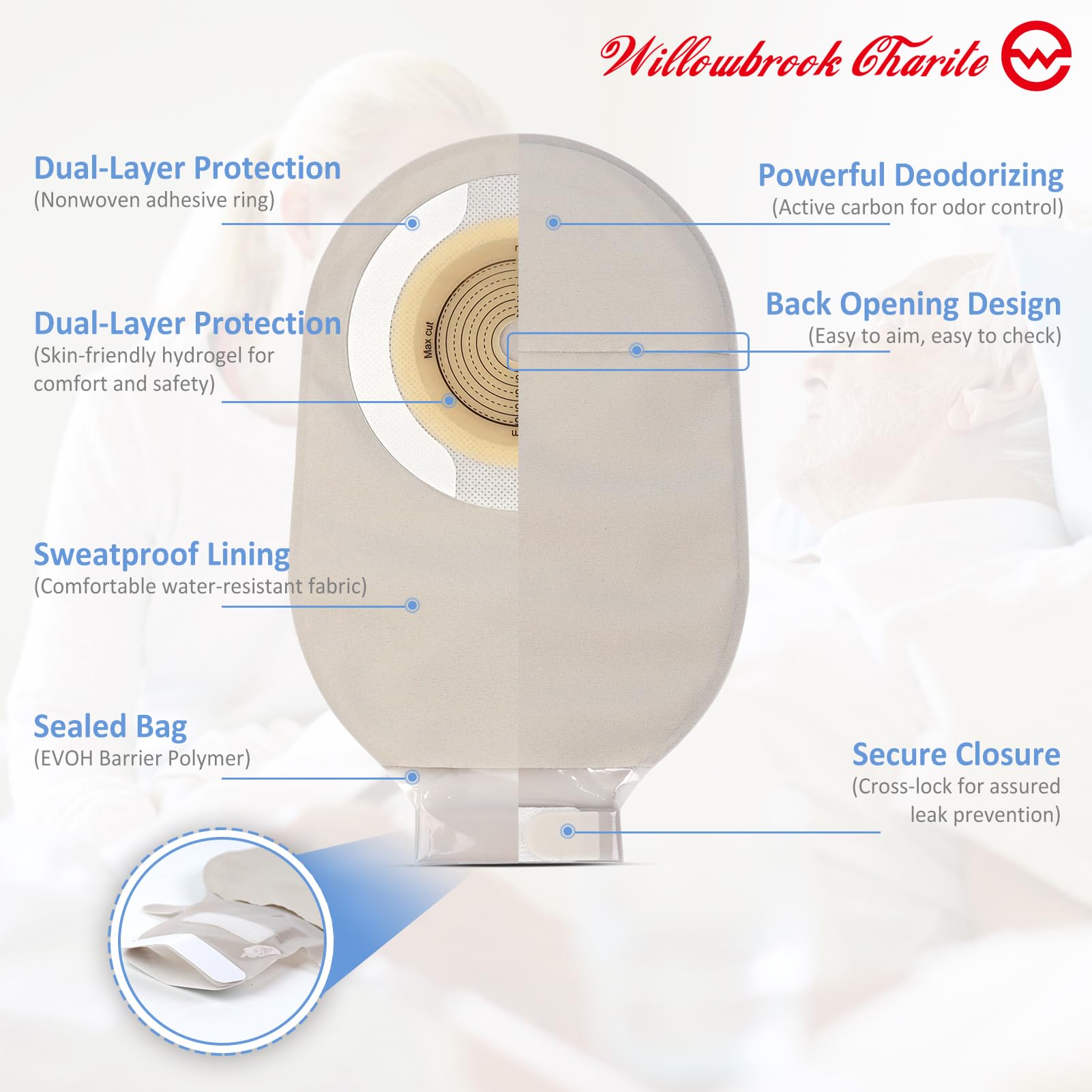 Willowbrook Charite skin-friendly flange designed for comfortable wear