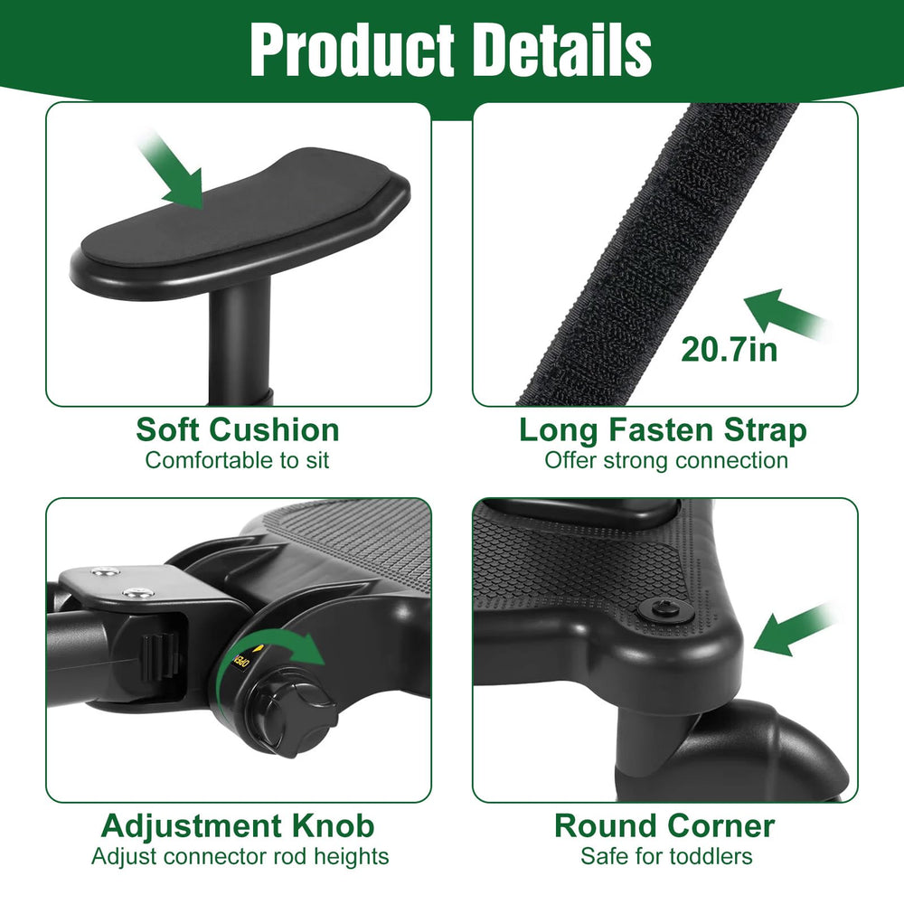 Wilytyres stroller-board 360-wheels deliver smooth rides on uneven surfaces.