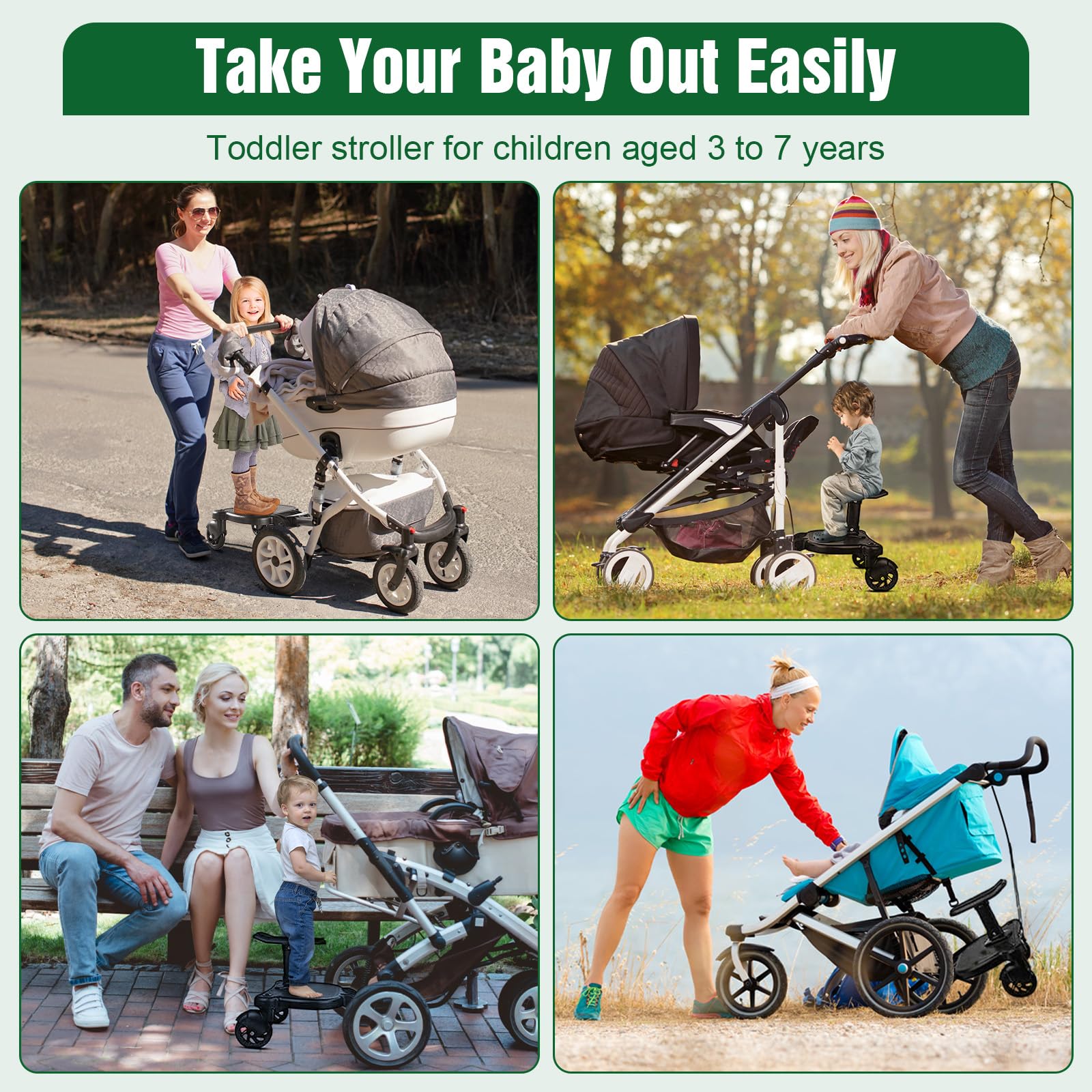 Wilytyres stroller-board holds children up to 55 pounds for extended outings.