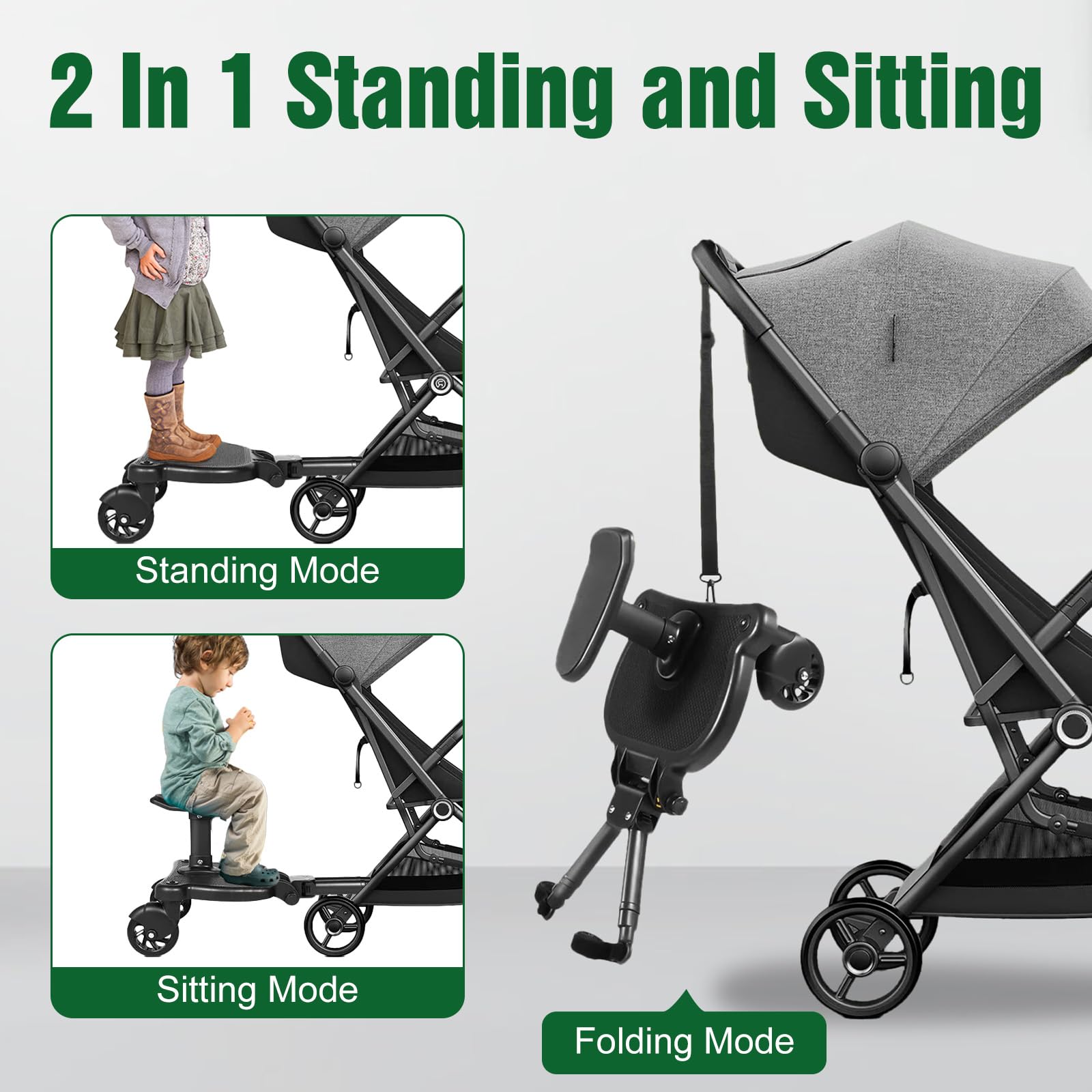 Wilytyres stroller-board seat removable demonstrates 2-in-1 convenience for kids.