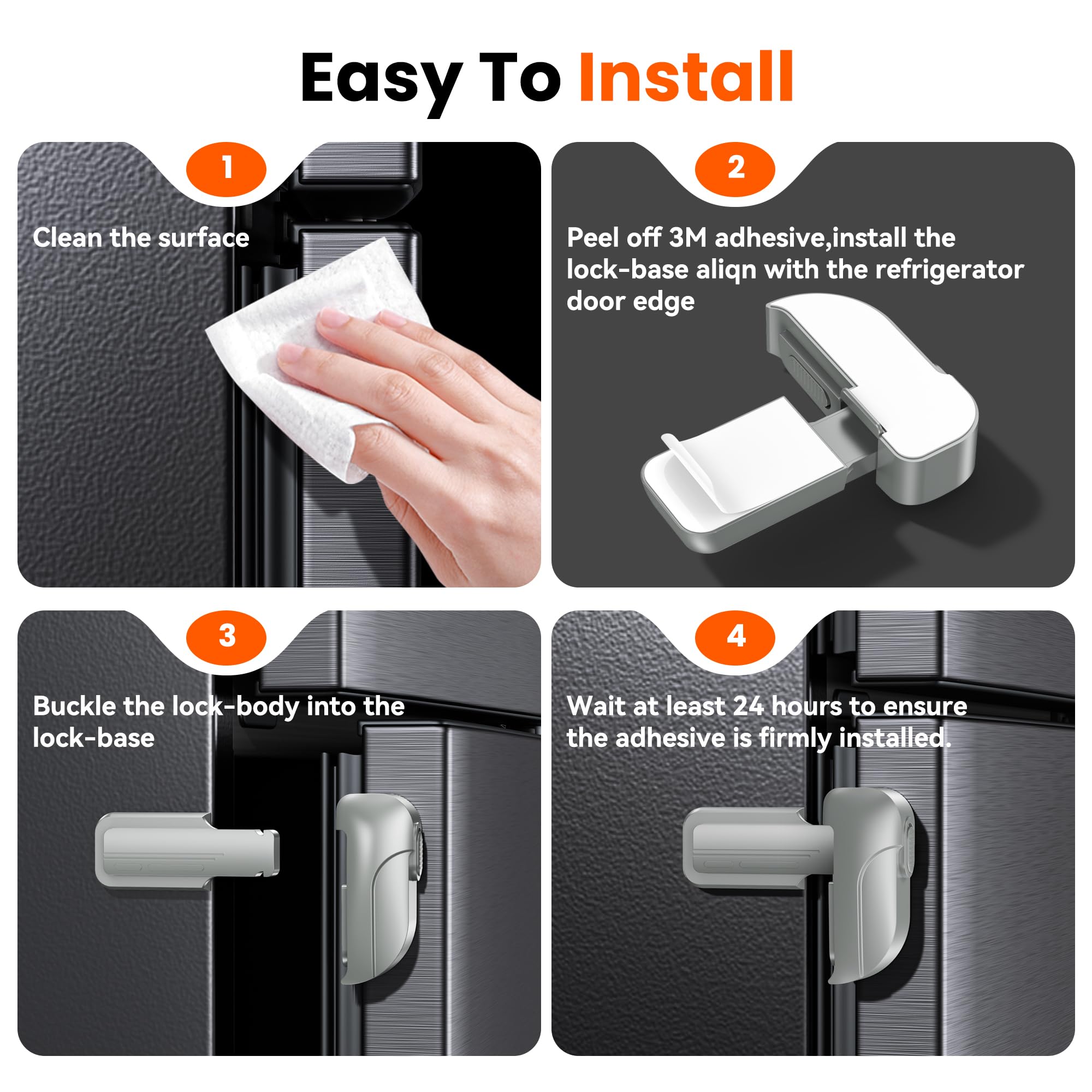 WILZEIMY fridge lock easy-install with pre-adhesive pads, no tools.