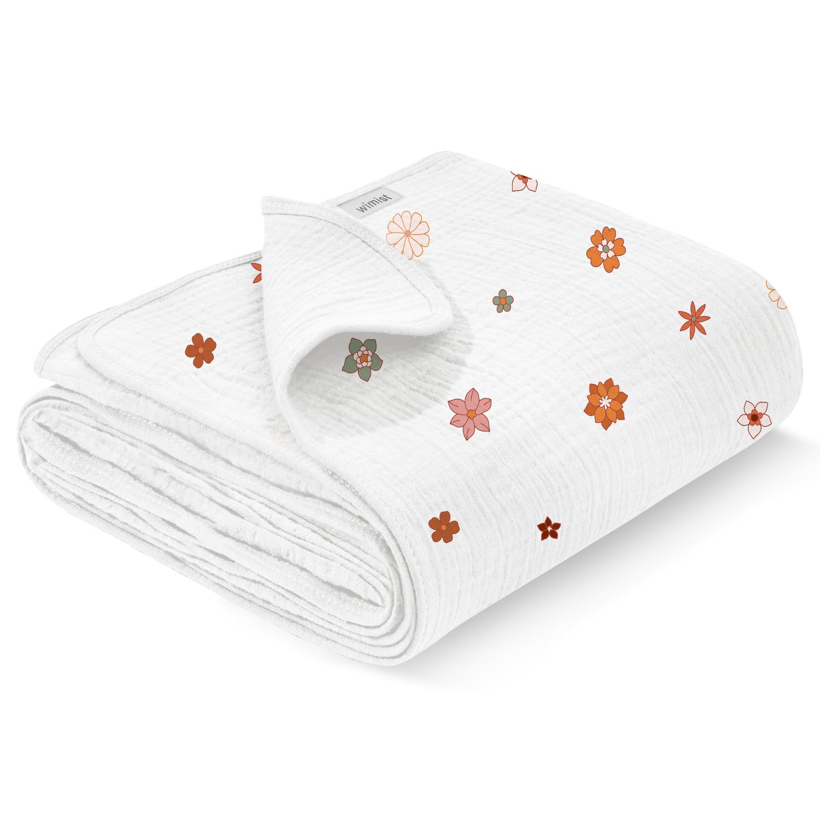 Wimist Flower-B swaddle blanket in 40x36 inches showing soft four-layer muslin for newborn comfort