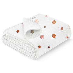 Wimist Flower-B swaddle blanket in 40x36 inches showing soft four-layer muslin for newborn comfort