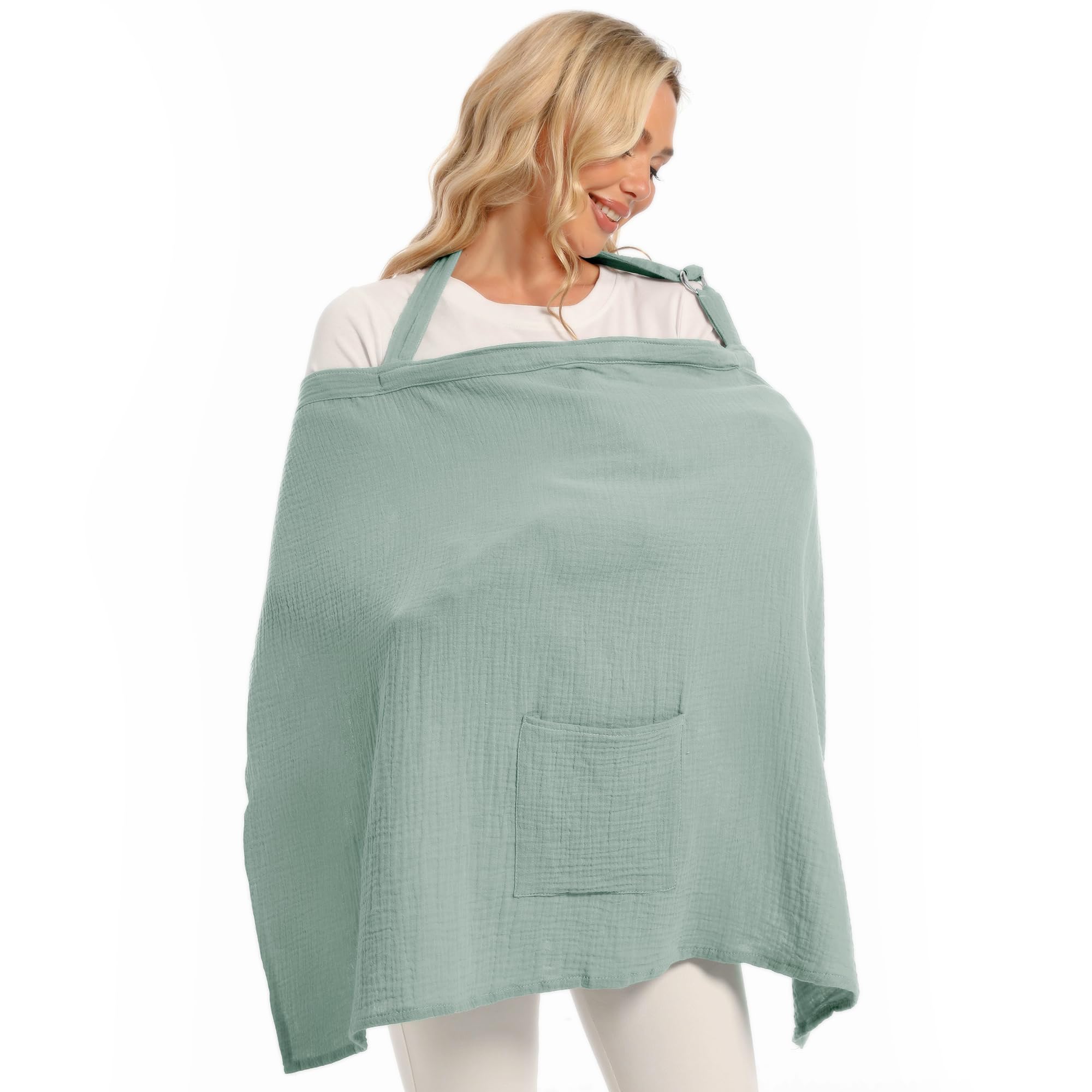 Wimist muslin nursing cover shows full-coverage design for discreet feeding