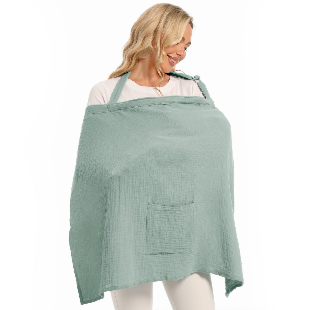Wimist muslin nursing cover shows full-coverage design for discreet feeding
