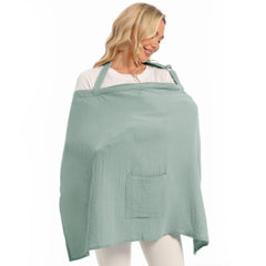 Wimist muslin nursing cover shows full-coverage design for discreet feeding