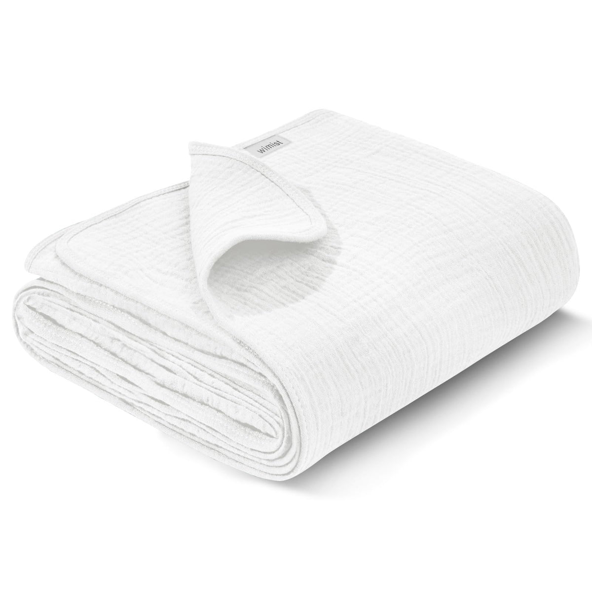 Wimist muslin swaddle blanket flat lay in white, showing versatile newborn care use