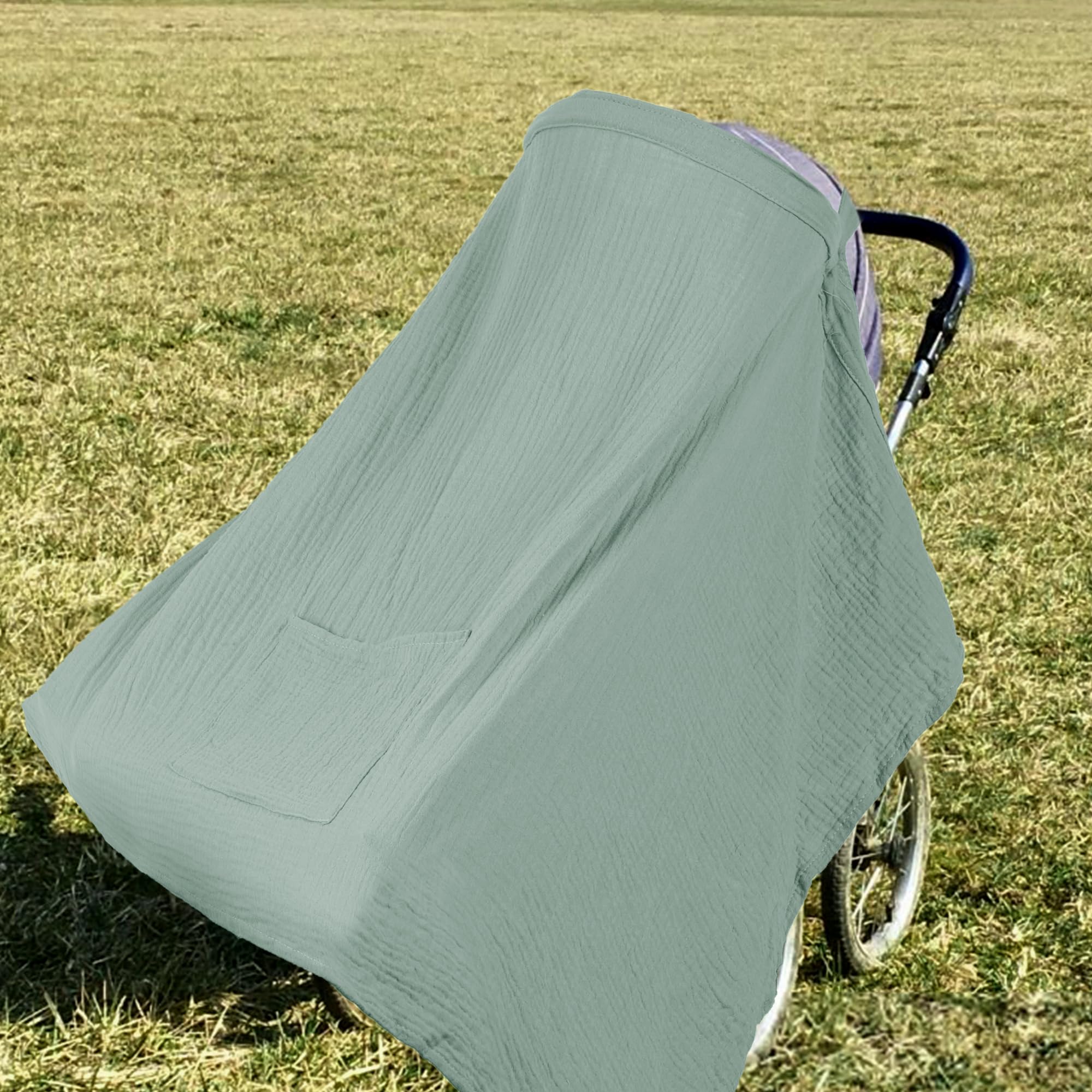 Wimist nursing cover in public use demonstrates discreet feeding on the go