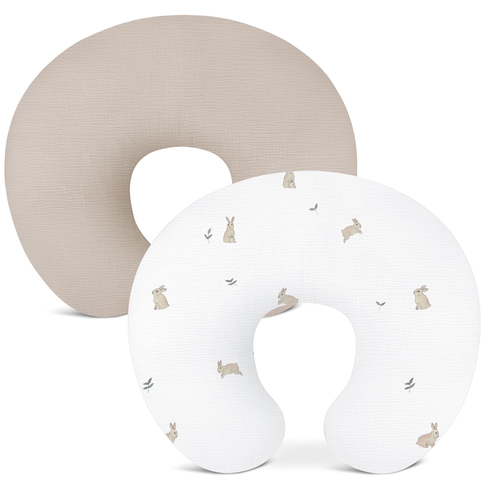 Wimist Rabbit-A beige nursing pillow cover front view, soft muslin for baby comfort
