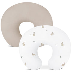 Wimist Rabbit-A beige nursing pillow cover front view, soft muslin for baby comfort