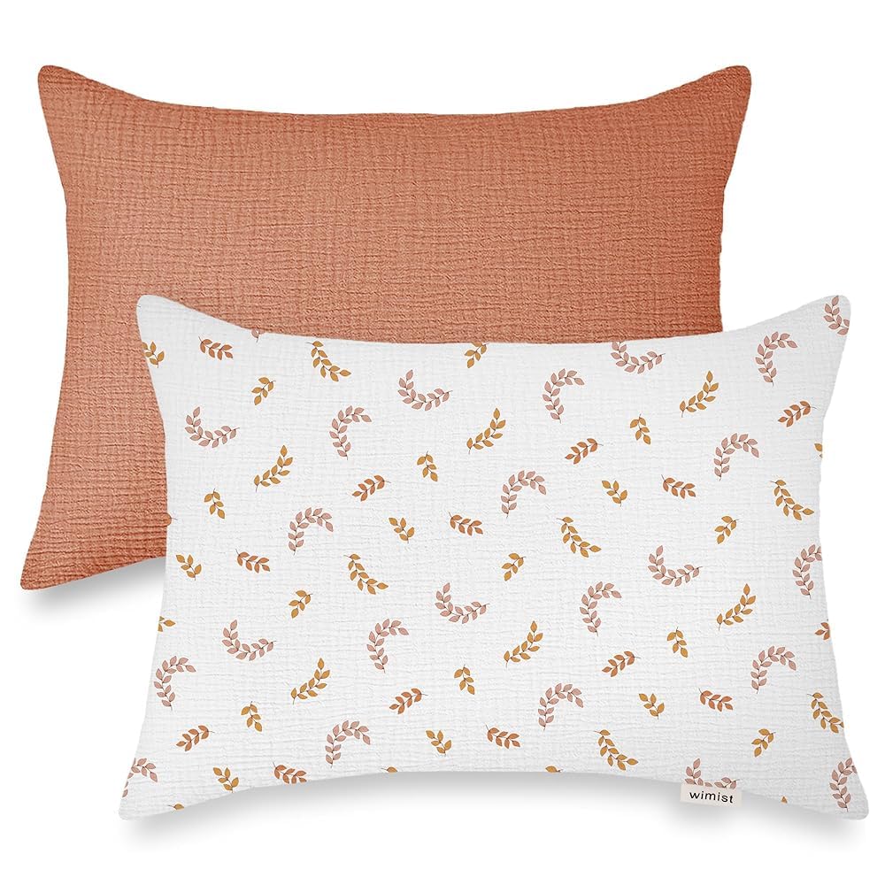 Wimist toddler pillowcase Brick & Leaf design, breathable muslin for comfy sleep