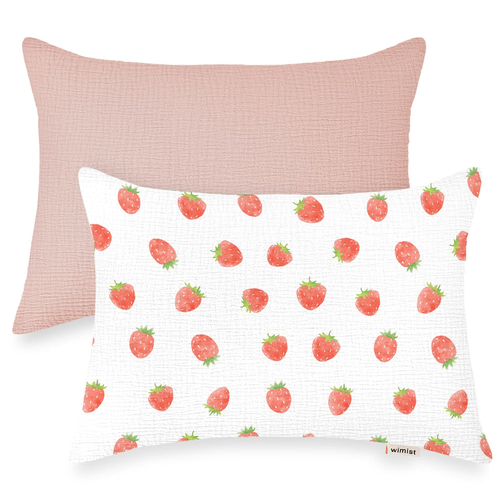 Wimist toddler pillowcase 2-pack strawberry pattern on soft fabric.