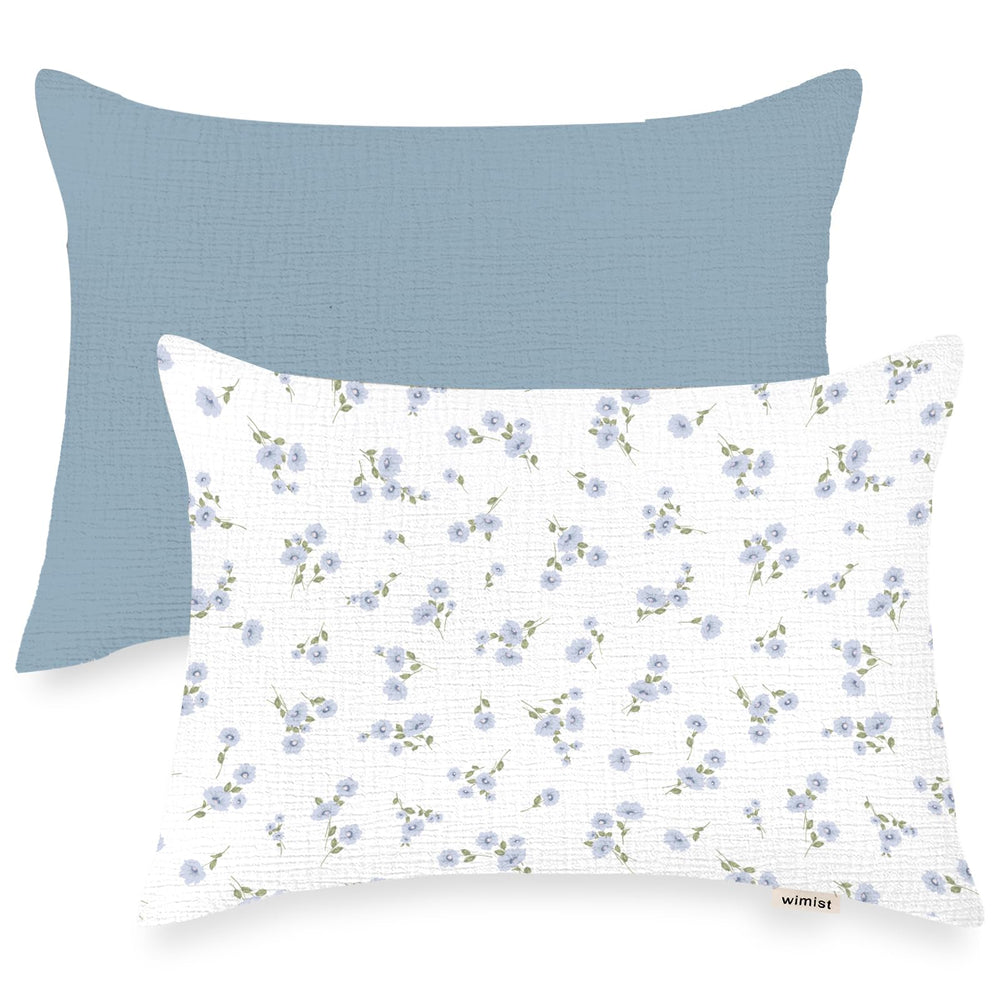 Wimist Flower I 13x18 toddler pillowcase in breathable muslin for comfortable sleep.