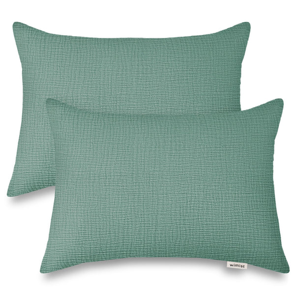 Wimist toddler pillowcase in Roman Green, 13x18 closeup, breathable muslin for soothing sleep.