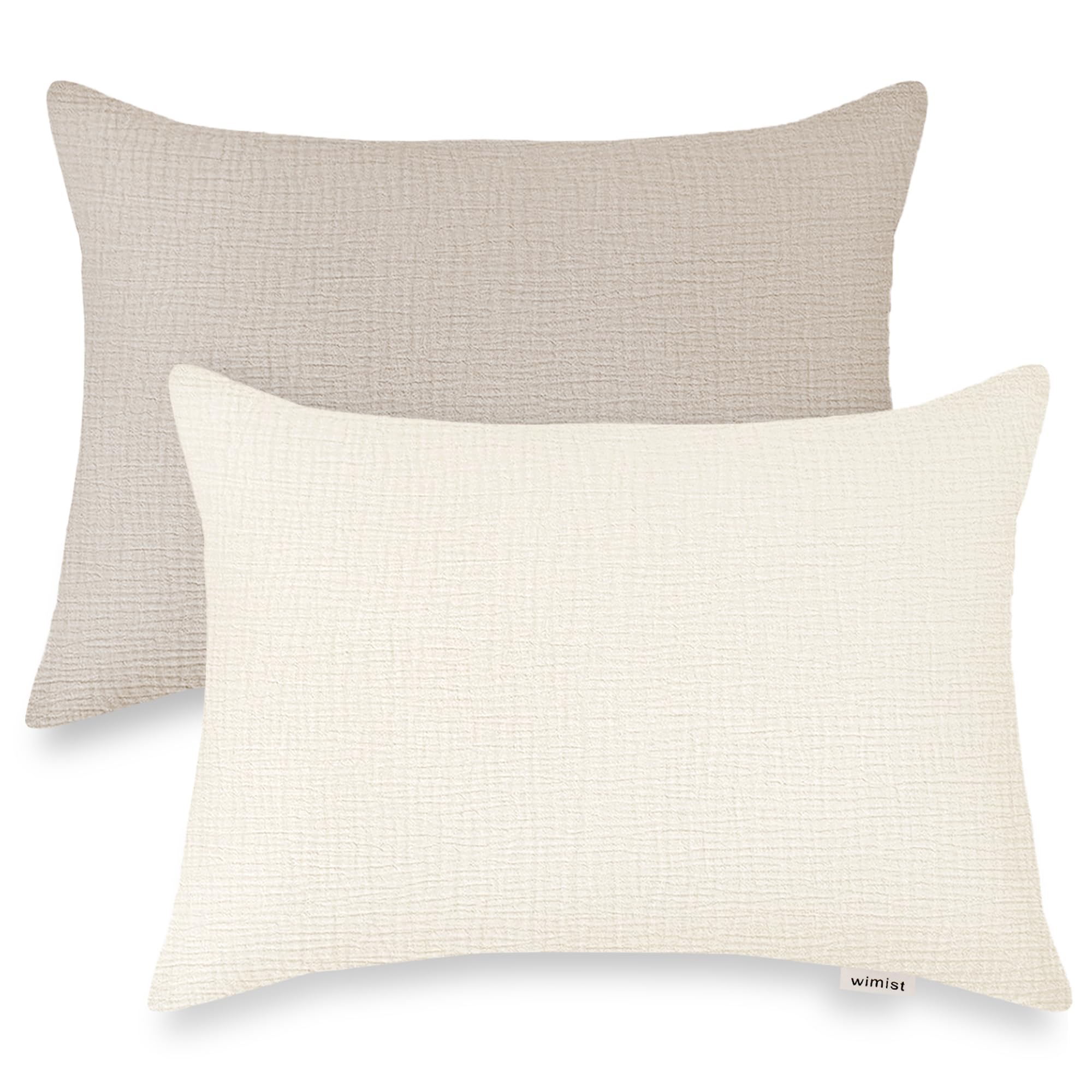 Wimist toddler pillowcase 14x20 beige muslin, soft and breathable for gentle sleep.