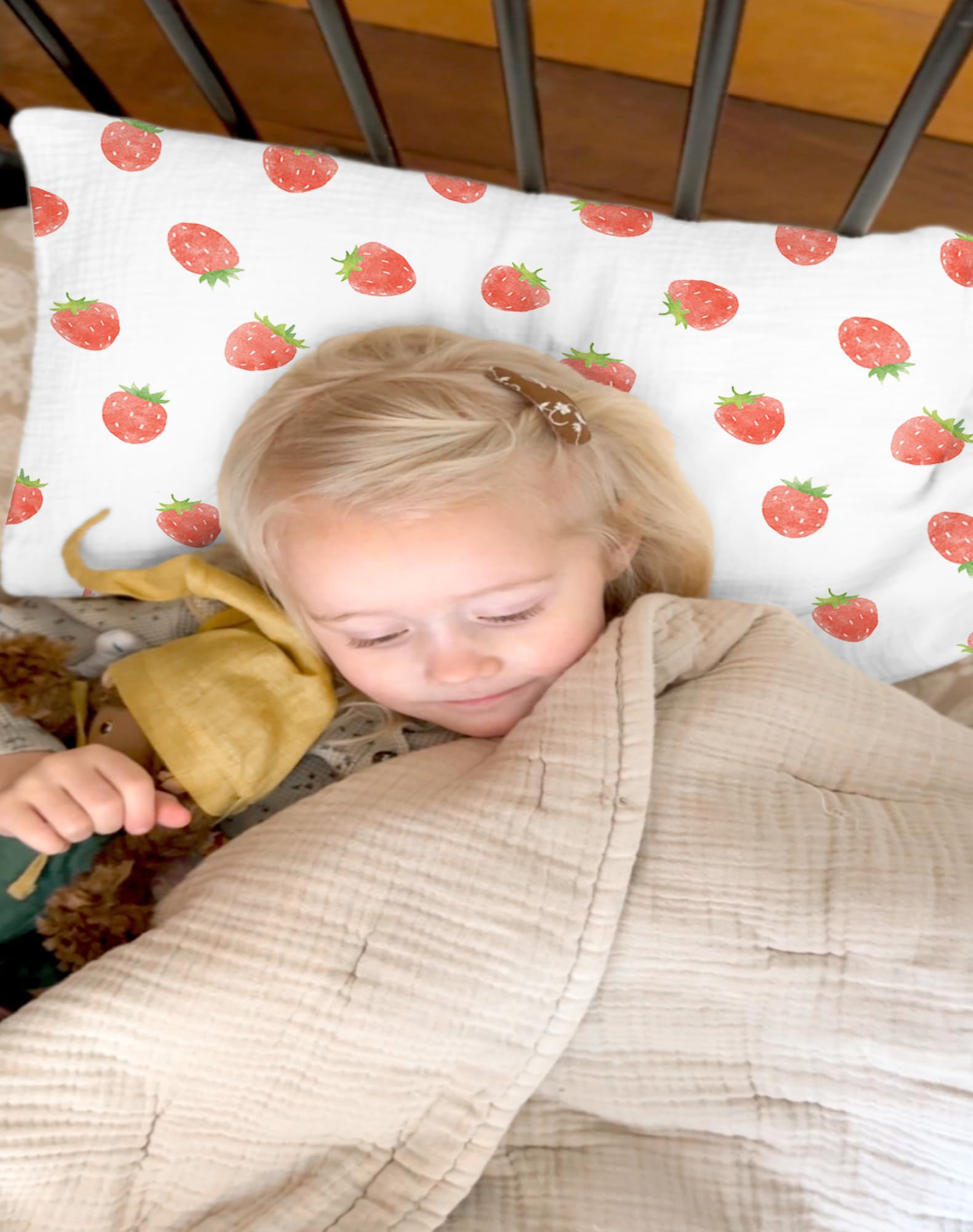 Wimist travel-friendly pillowcase shown on small pillow.