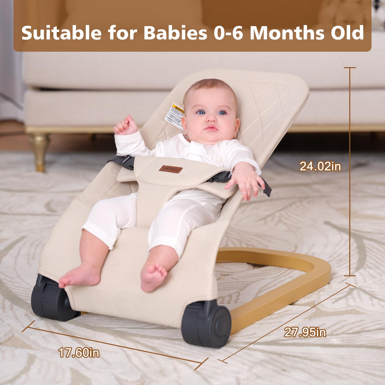 Winchild beige fabric bouncer offers skin-friendly comfort.