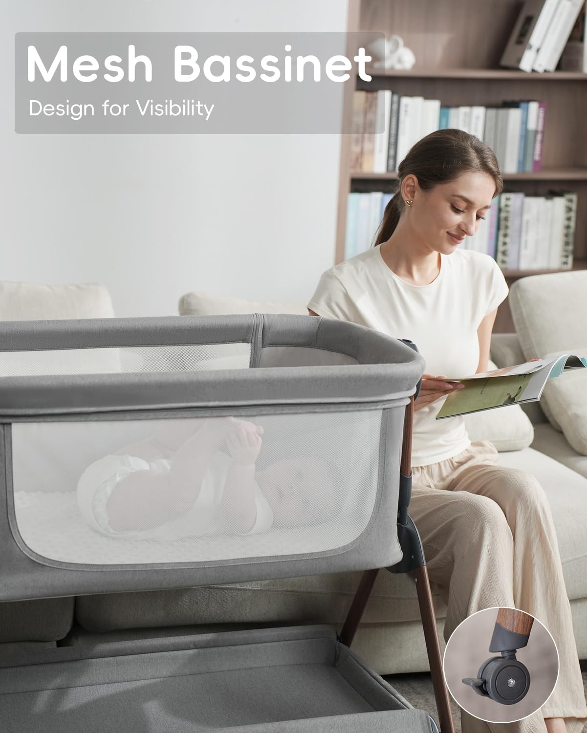 Winchild bassinet with removable washable cover for easy cleaning.