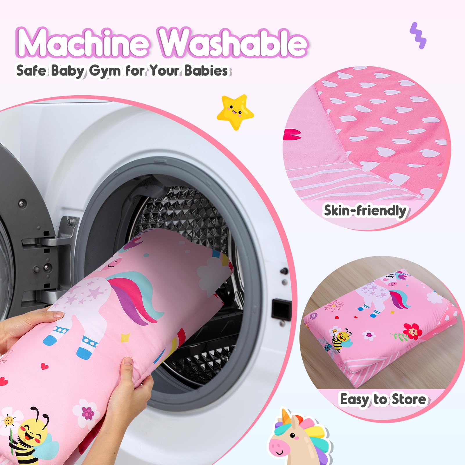 Windidi Unicorn Baby Gym Mat folds compactly for travel and storage