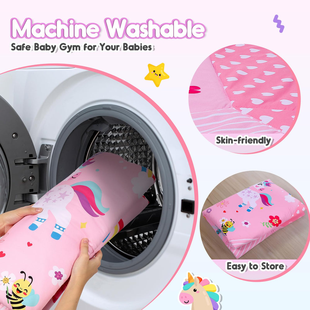 Windidi Unicorn Baby Gym Mat folds compactly for travel and storage