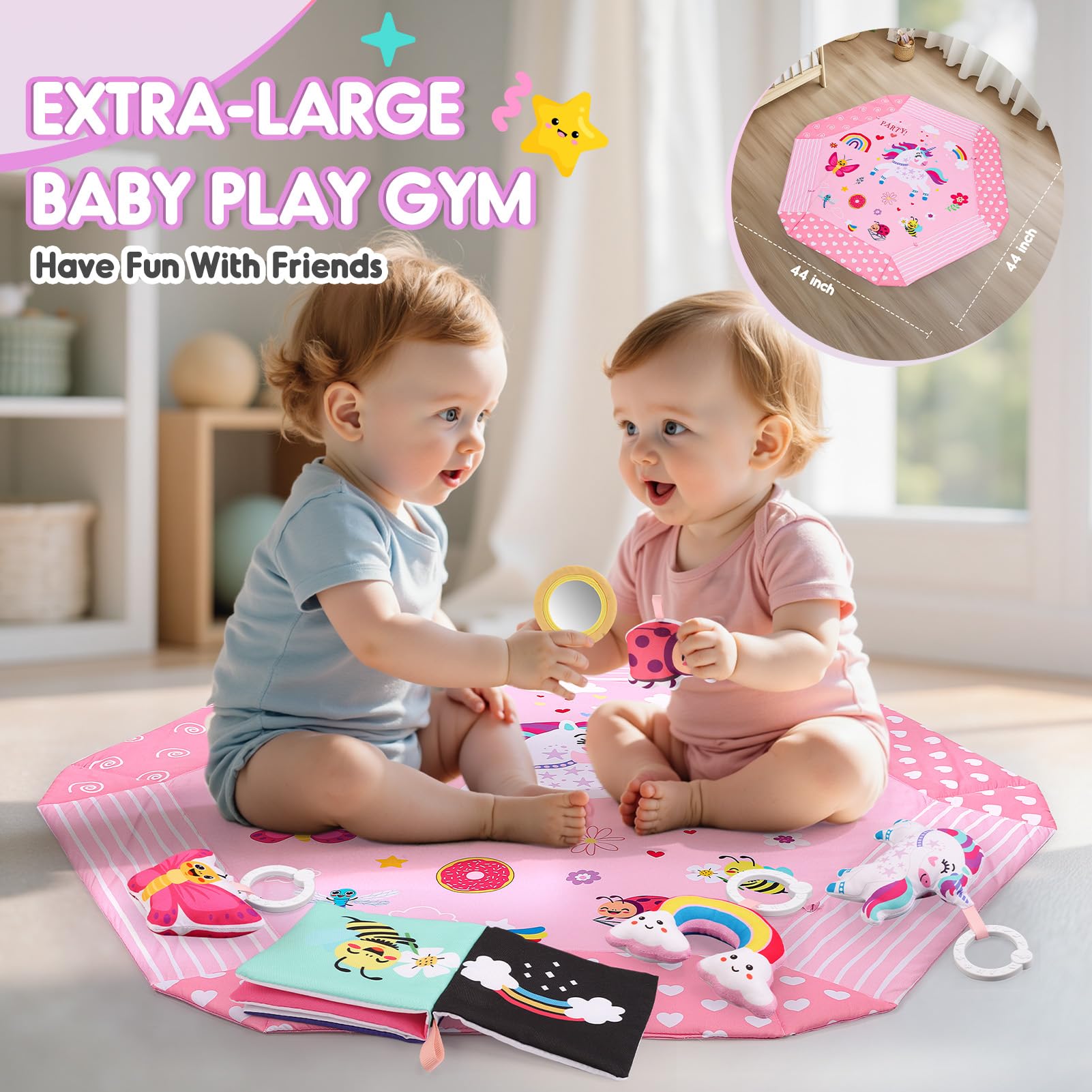 Windidi Unicorn Baby Gym Mat includes mirror and cloth book for curiosity