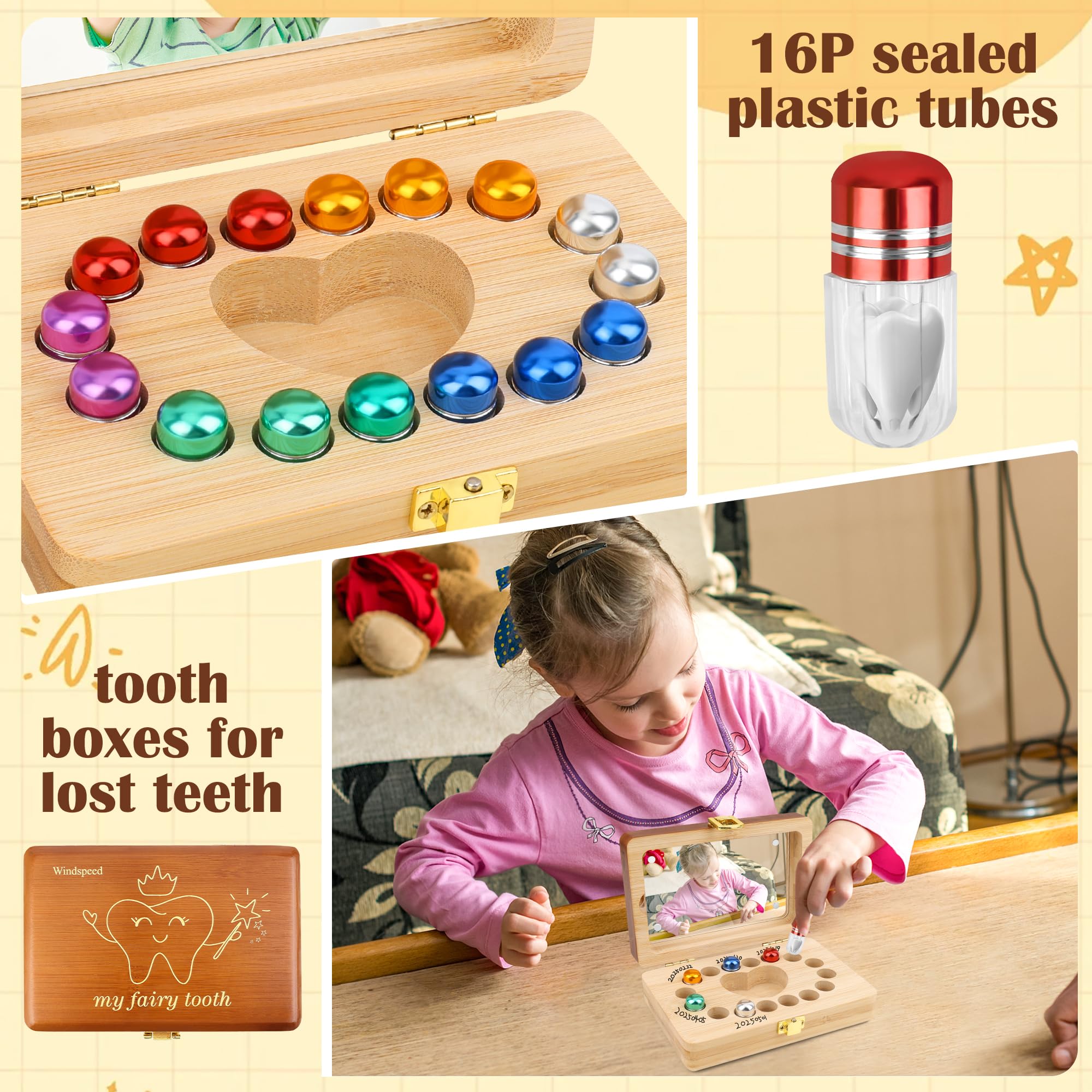 Windspeed 16 card slots organize milk teeth and hair securely.