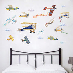 Windvale airplane wall sticker set adds vibrant aircraft motifs to nursery walls.