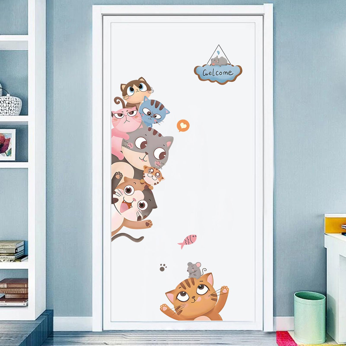 Windvale kids room cat stickers brighten nursery walls with playful, inviting charm.