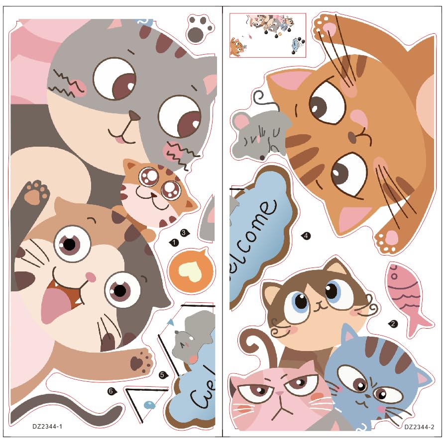 Windvale cat-themed decor adds charm to living room walls.