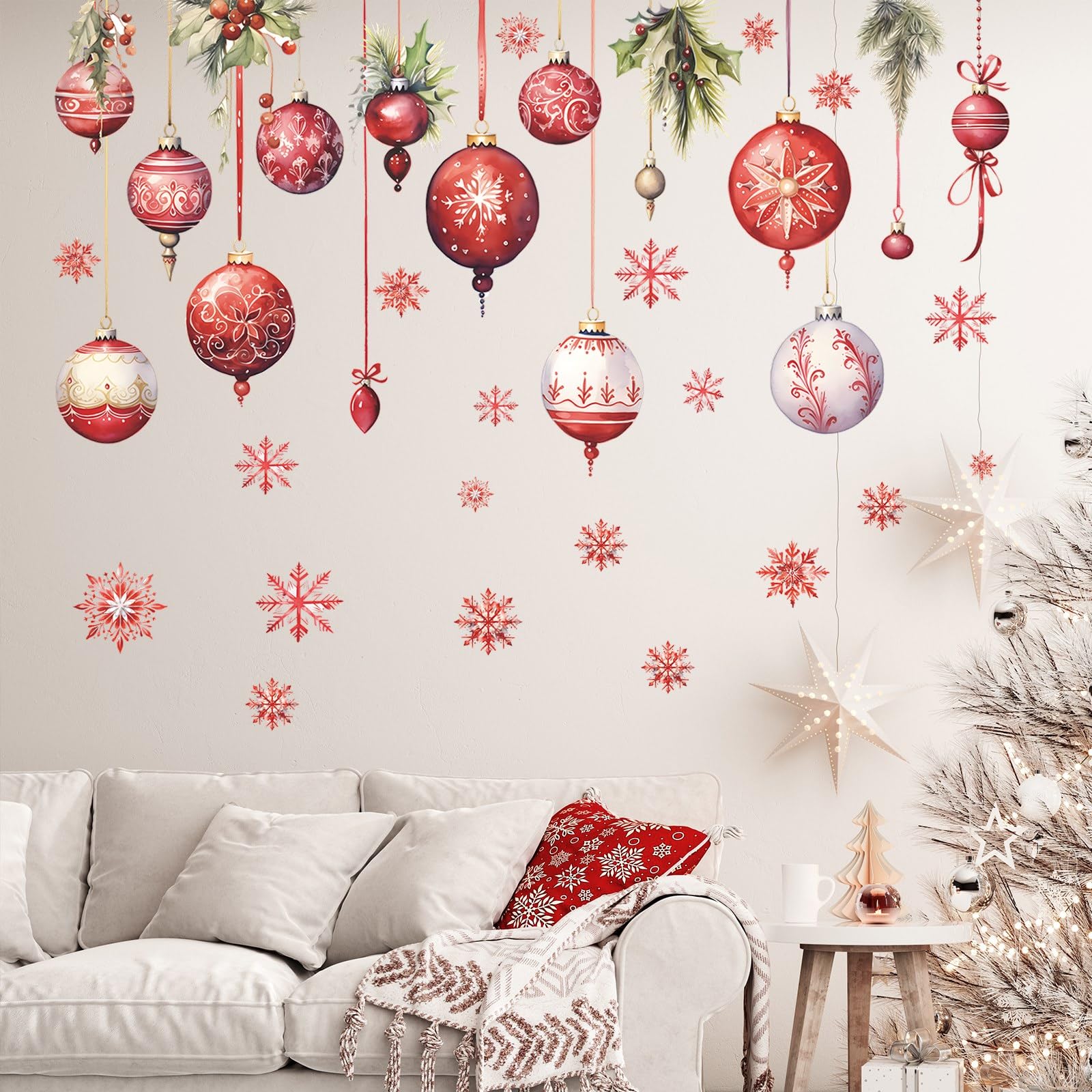 WINDVALE Merry Christmas wall decals with bells and snowflakes for festive room decor.