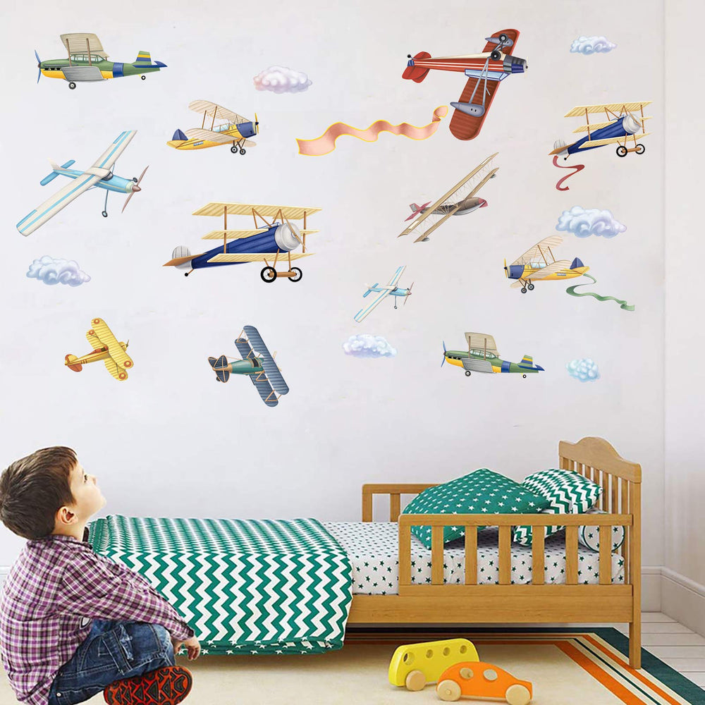 Windvale vintage plane decal kit offers a charming retro touch for playrooms.