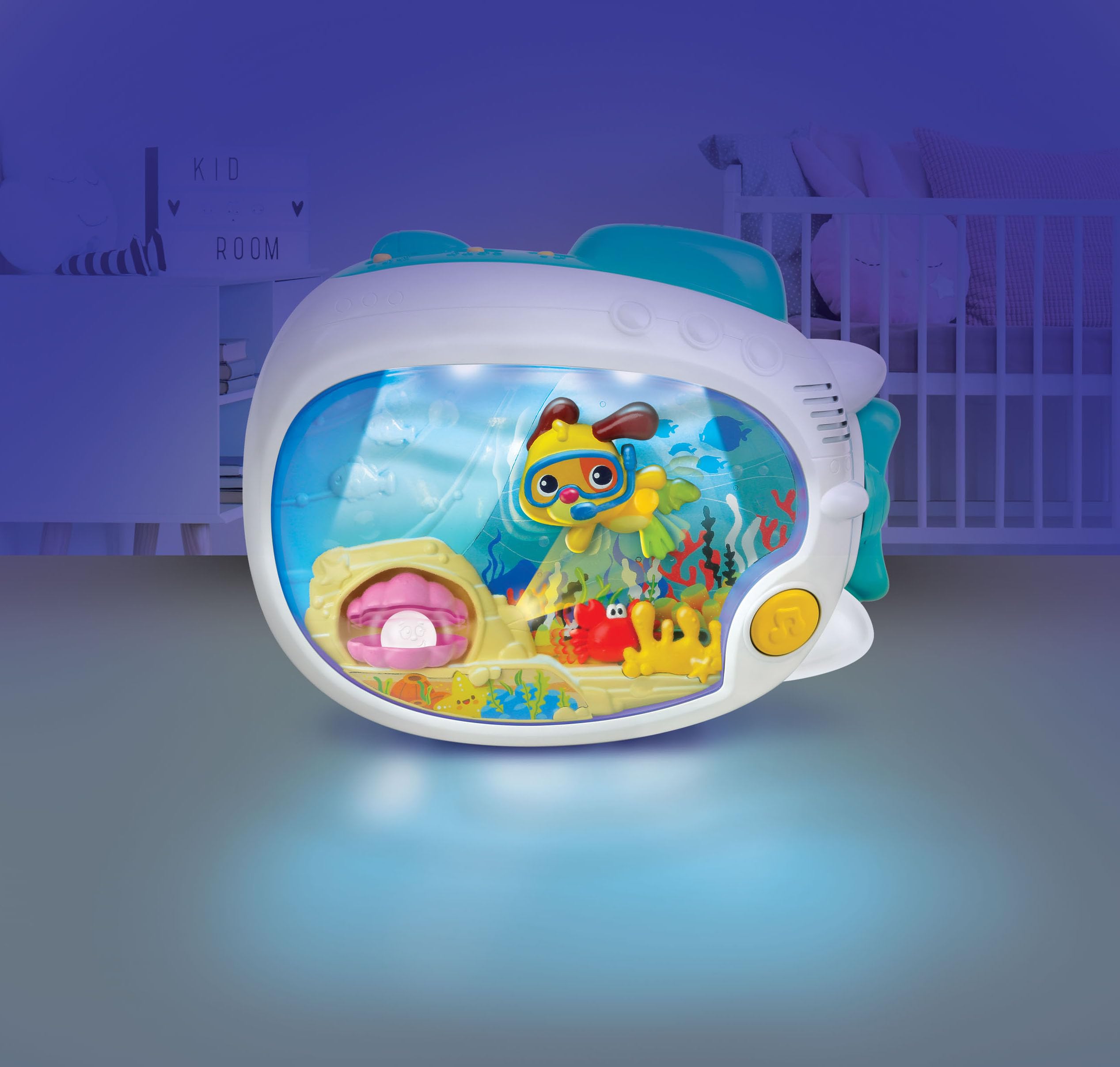 Underwater puppy diving scene visuals on Winfun nightlight