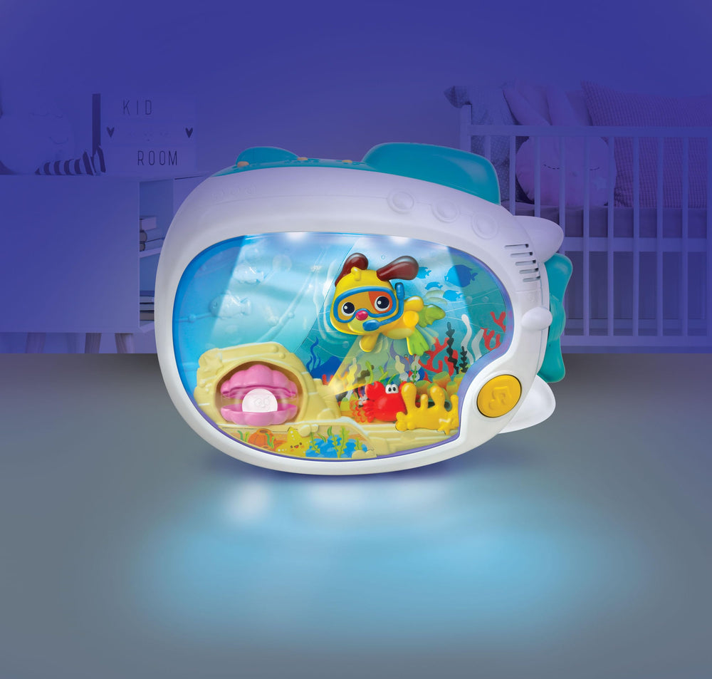 Underwater puppy diving scene visuals on Winfun nightlight