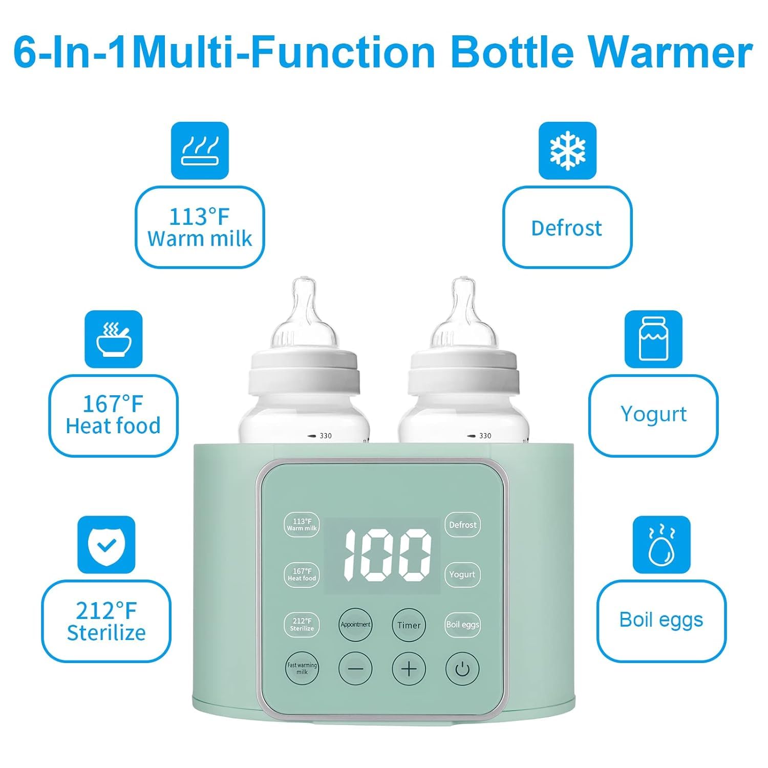 Winged Whale Baby Bottle Warmer LCD display shows precise temperature control.