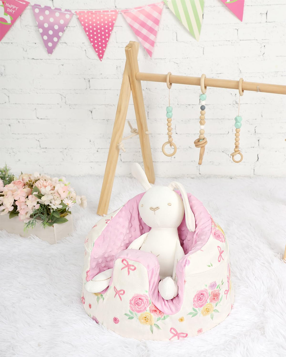 WINGHENLEE Bumbo floor seat slipcover with soft flannel and minky lining for coziness.