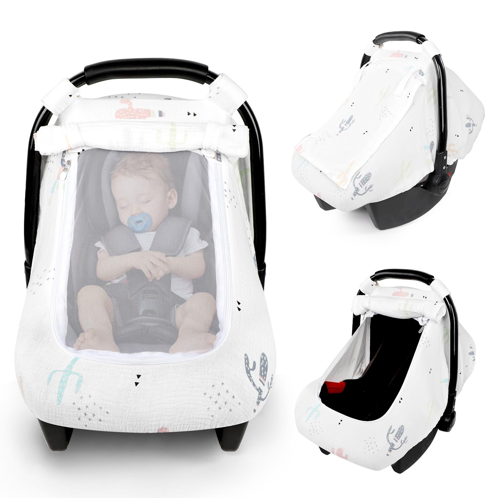 WINGHENLEE muslin baby car seat cover with breathable mesh for comfort.