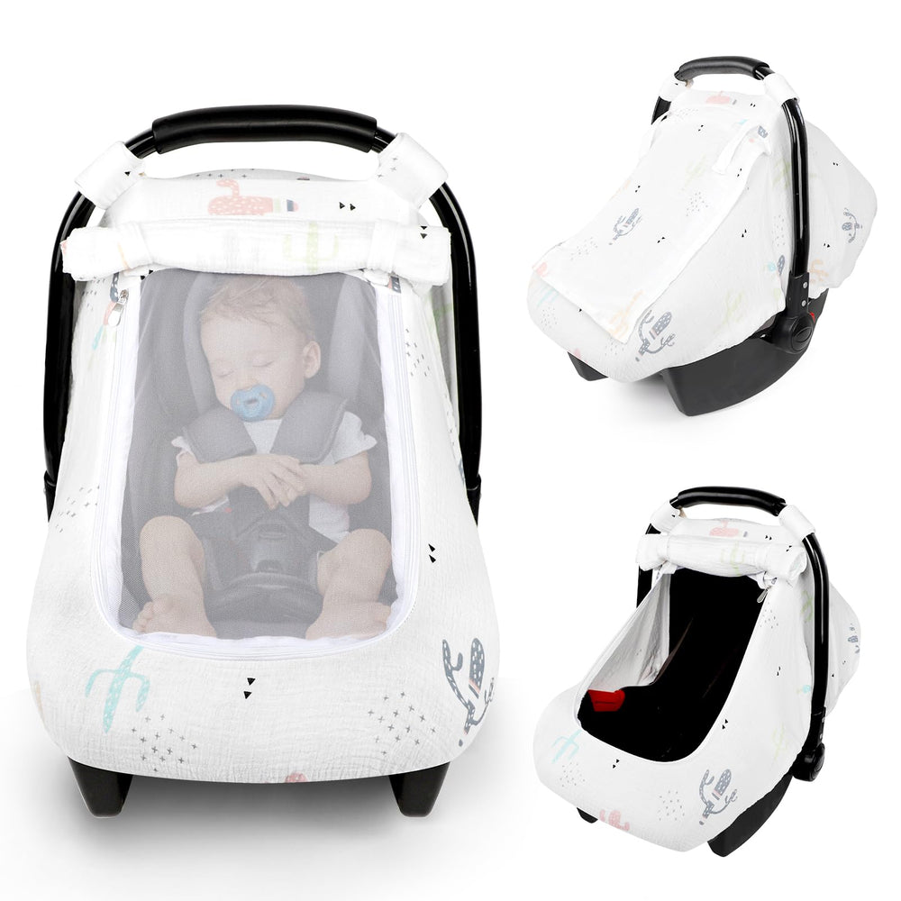 WINGHENLEE muslin baby car seat cover with breathable mesh for comfort.