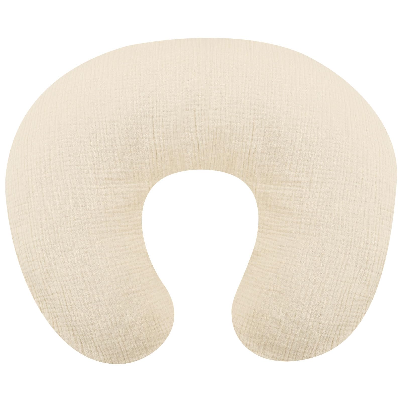 Winghenlee muslin nursing pillow cover front view shows soft oatmeal fabric.