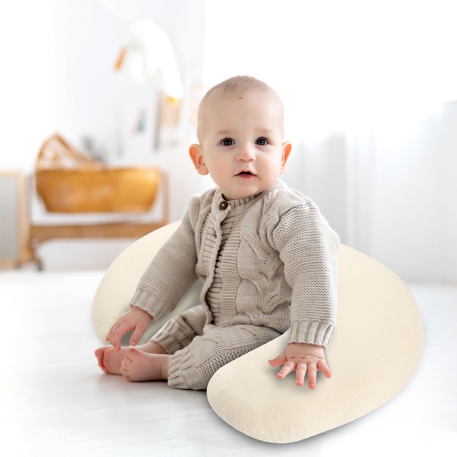 Winghenlee muslin nursing pillow cover machine washable for easy cleanup.