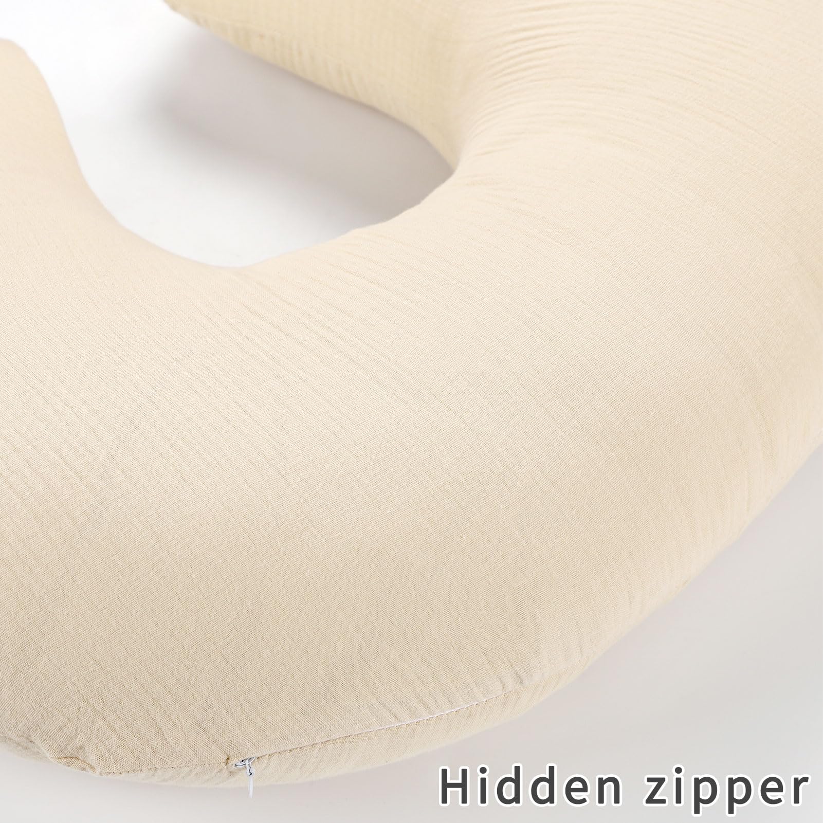 Winghenlee muslin nursing pillow cover oatmeal color in nursery setting.