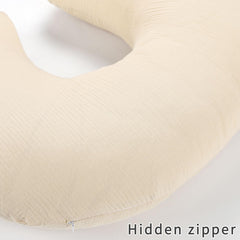 Winghenlee muslin nursing pillow cover oatmeal color in nursery setting.