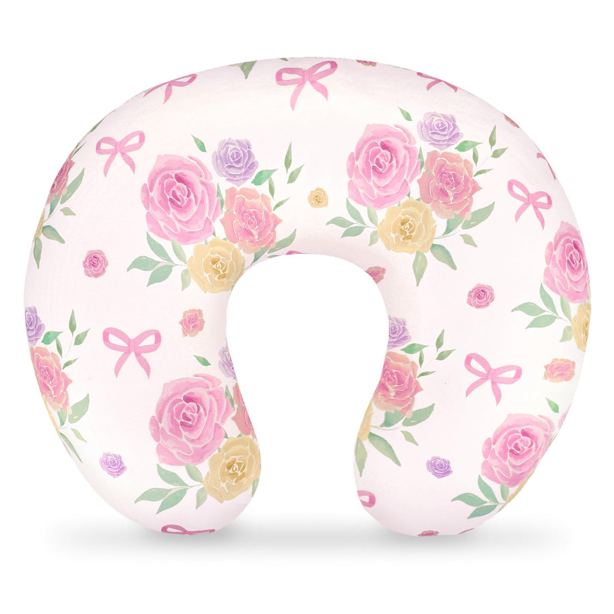 Winghenlee nursing pillow cover pink rose closeup shows soft, breathable fabric.